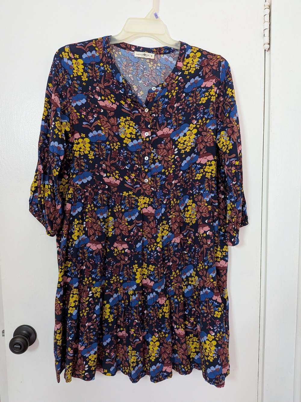 Floral Button-Front Tiered Dress in Navy Multi